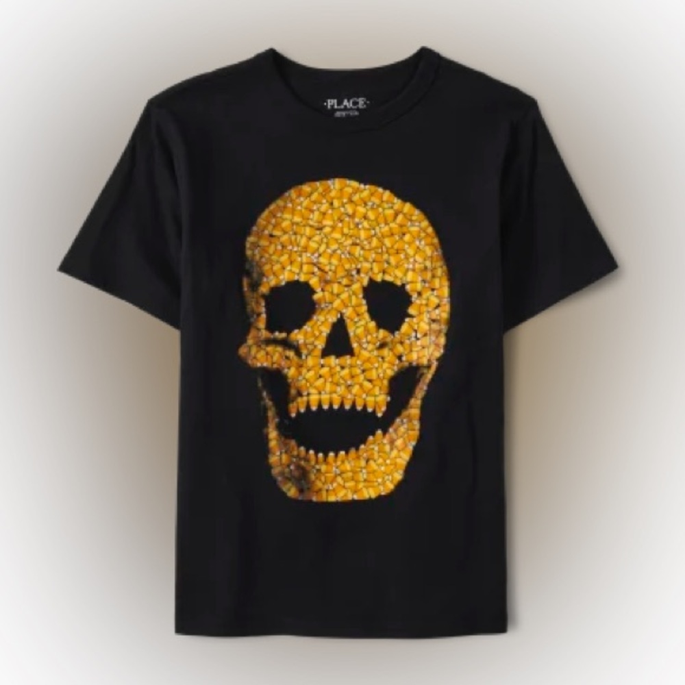 The Children's Place Black Tee with Gold Skull Design